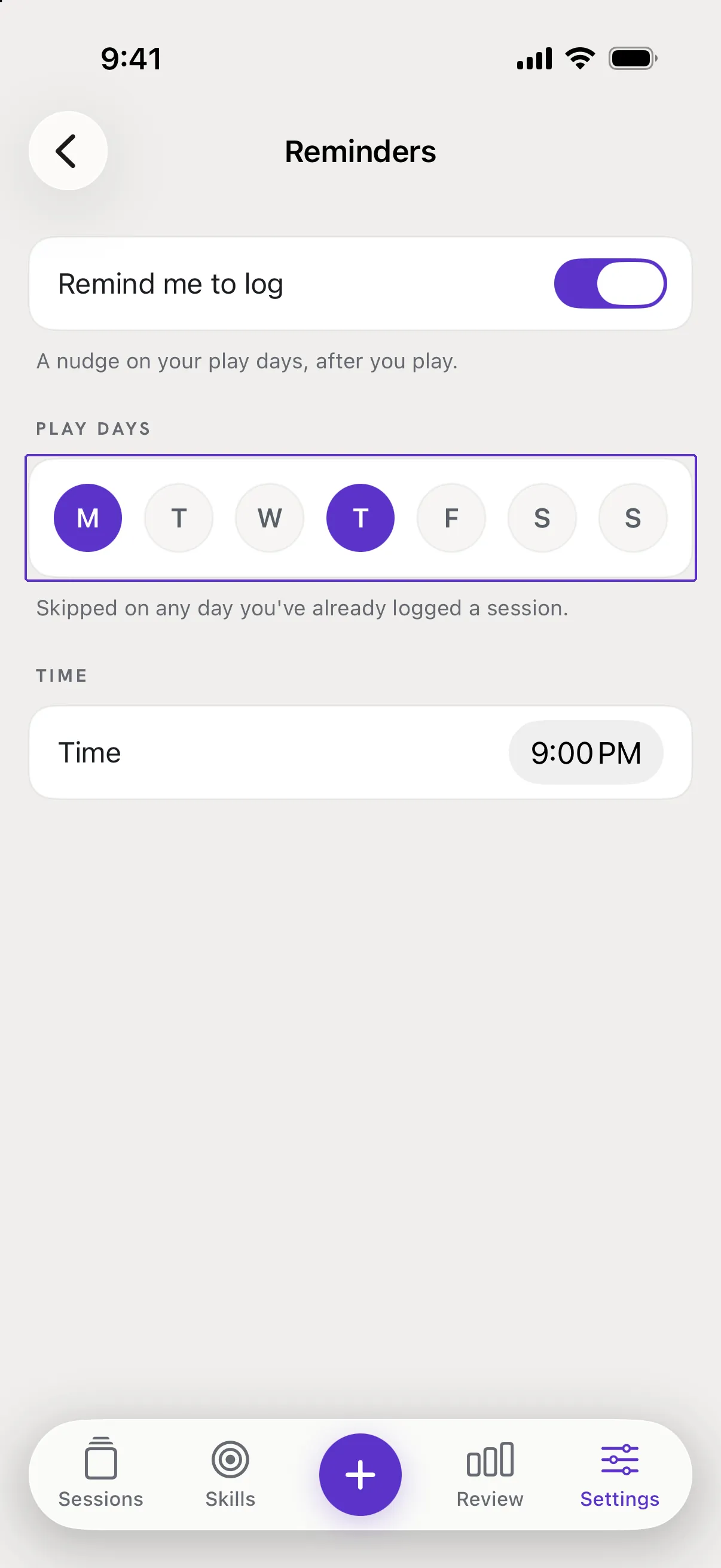 Play days with Monday and Thursday picked.