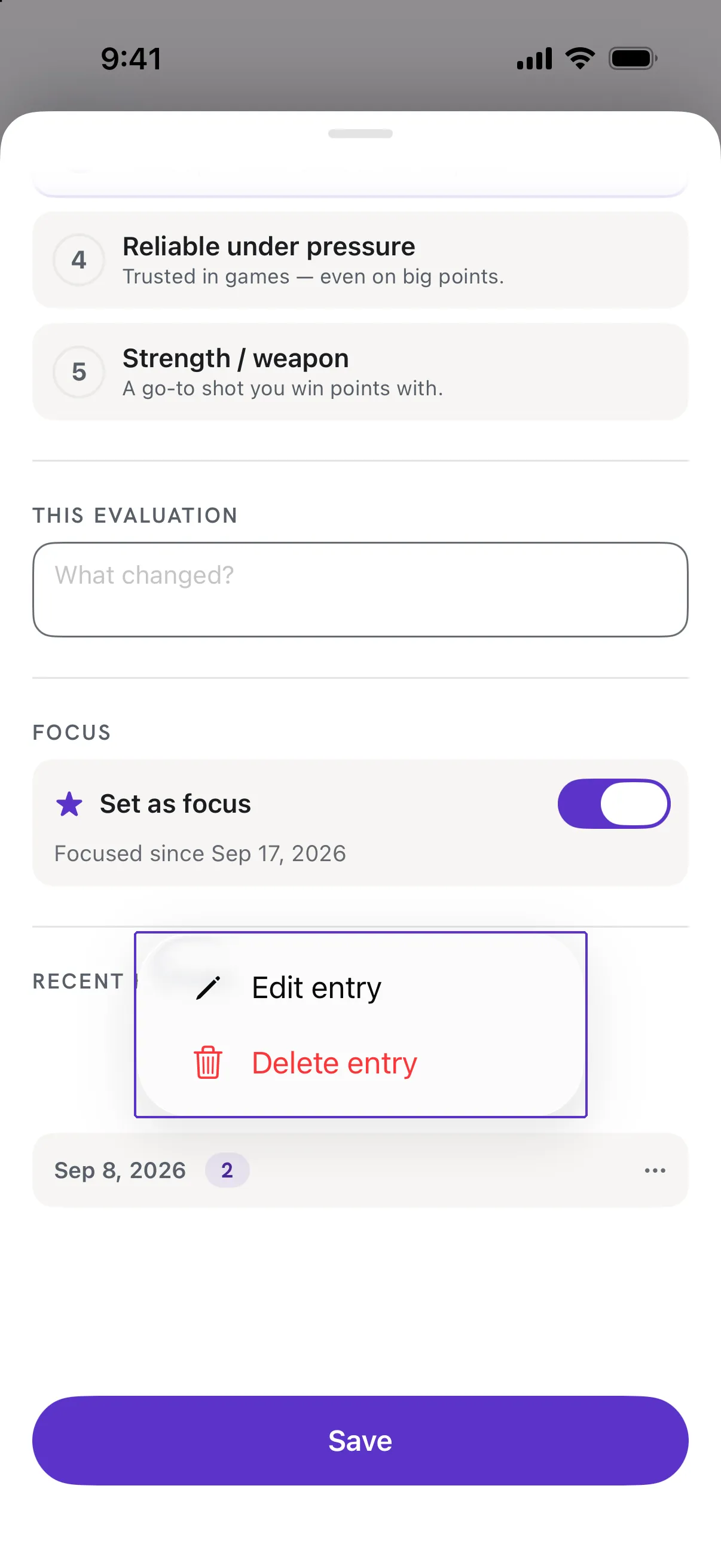 The menu on a history entry with Edit entry and Delete entry.