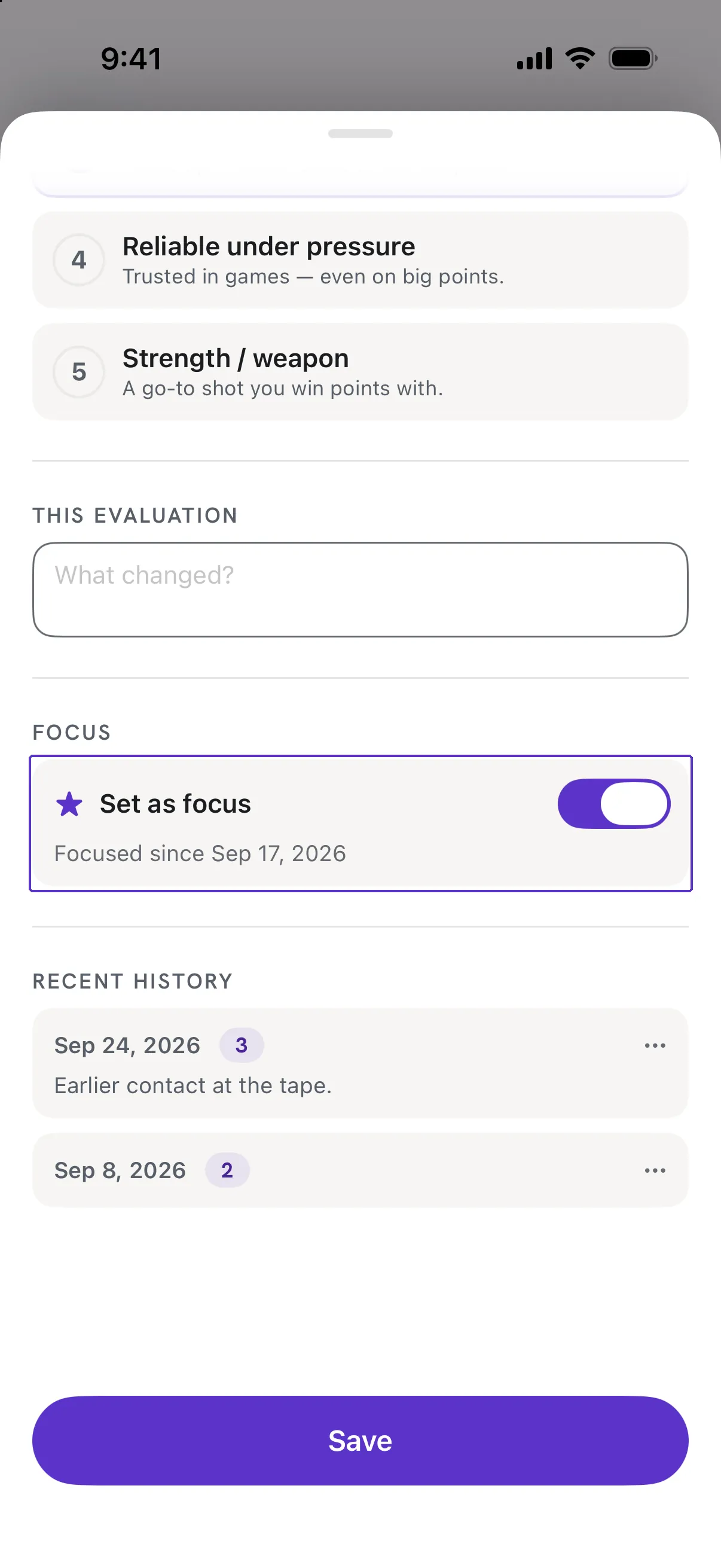 The FOCUS section switched on, showing Focused since and the date.